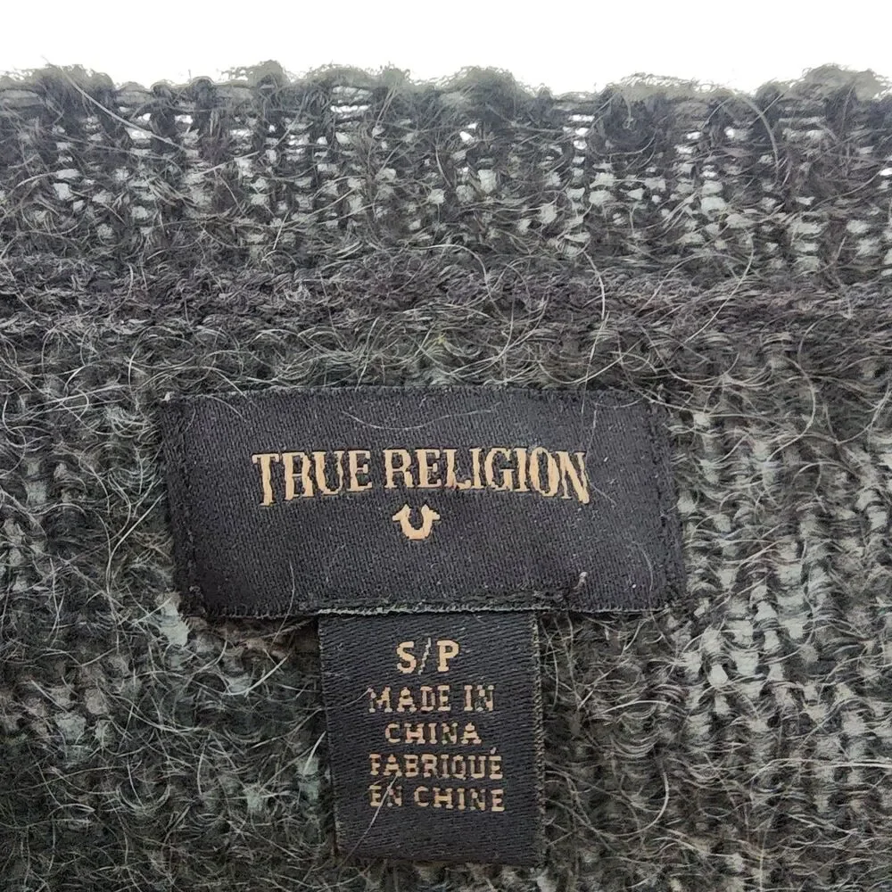 True Religion Sweater Womens S Black Open Knit Sheer Lightweight Pullover‎ Top